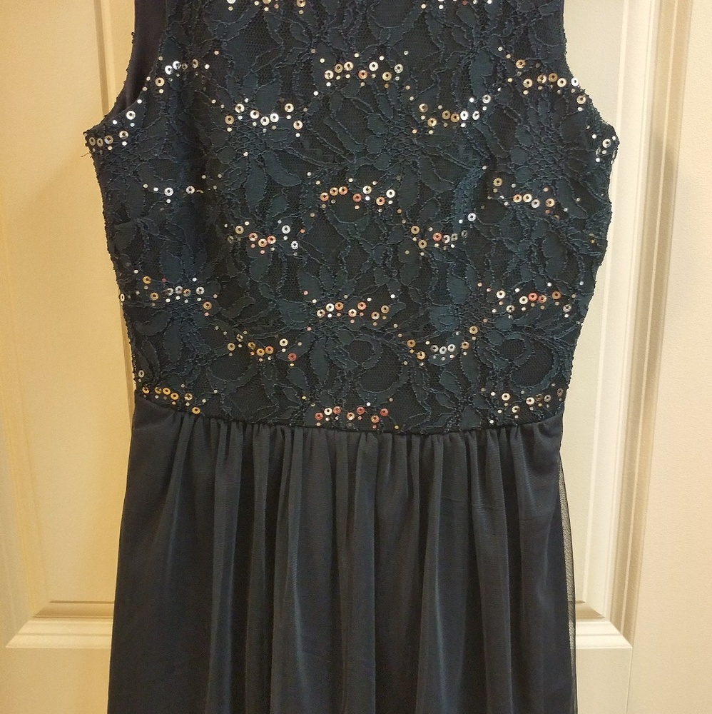 Navy Lace Top Dress with Silver Sequin Detail